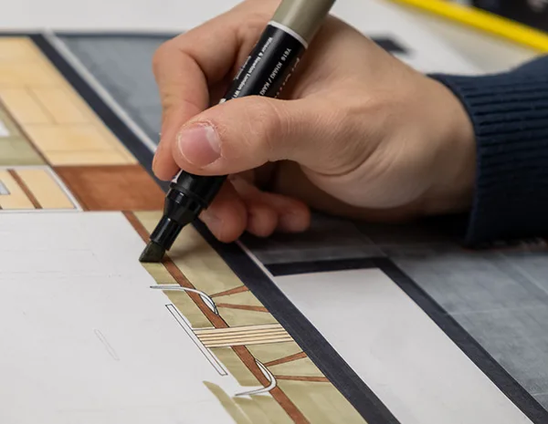 Corso di interior design a Verona - studenti al lavoro su progetti di arredamento