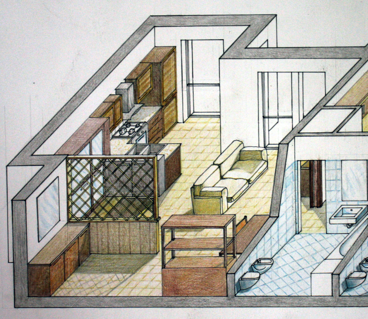 Progetto prospettico di una casa realizzato durante il corso Interior Design