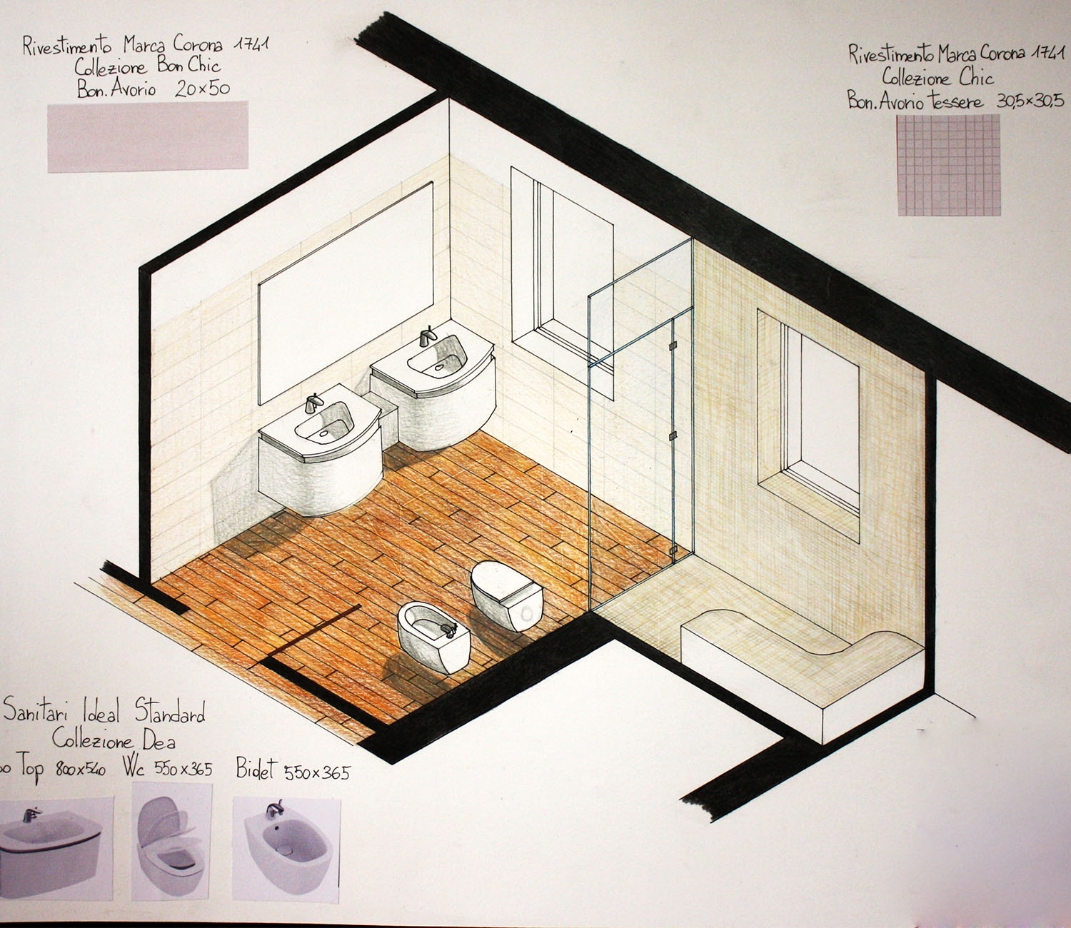 Progetto prospettico di un bagno realizzato durante il corso Interior Design
