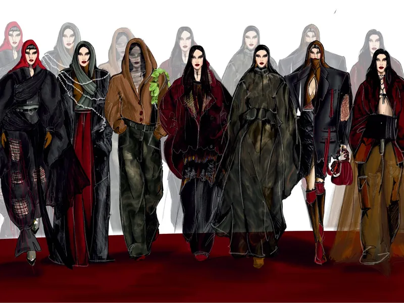 Figurini di una collezione disegnata dagli studenti del corso di fashion design